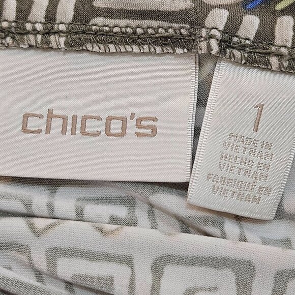 Chico's Size Medium Maxi Boho Print Green Handkerchief Asymmetrical Pullon Skirt - Picture 4 of 6